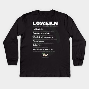 L.O.W.E.R.N the 6 main climate change factors Kids Long Sleeve T-Shirt